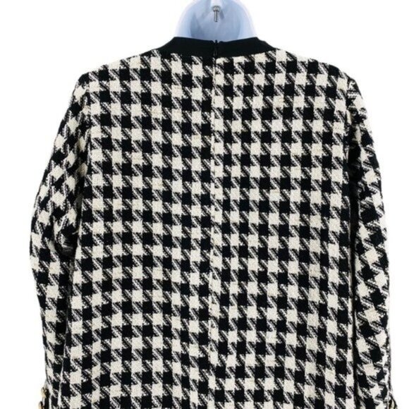 Pomander Place | NEW Coco Tweed Houndstooth Bow Mini Dress Black White Size L - Picture 8 of 12